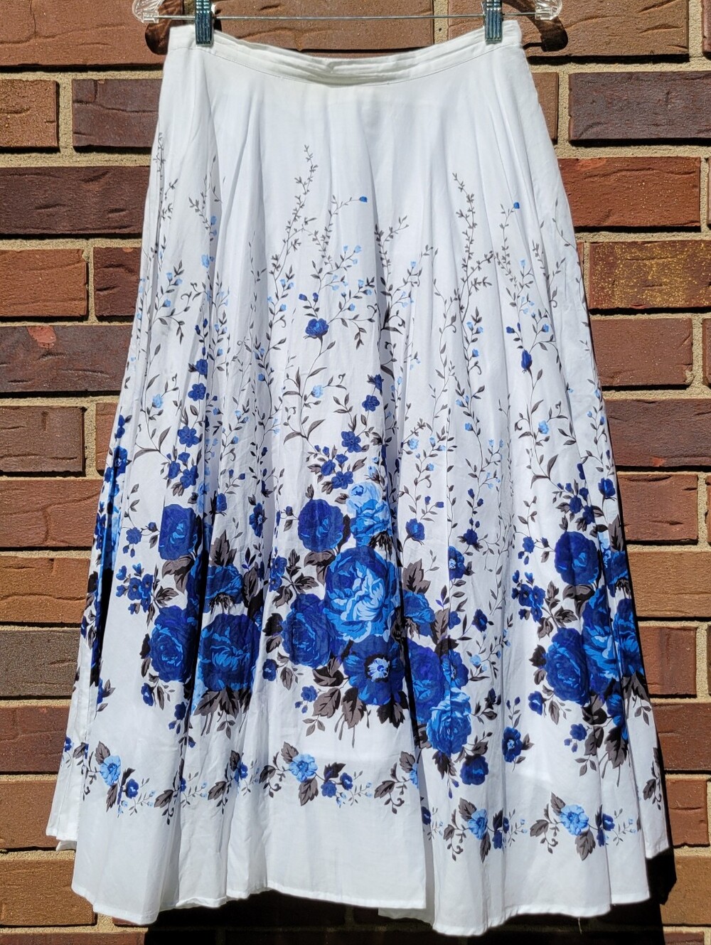 Coldwater Creek Full A-Line Maxi Skirt White & Blue Florals Lined Petite Medium